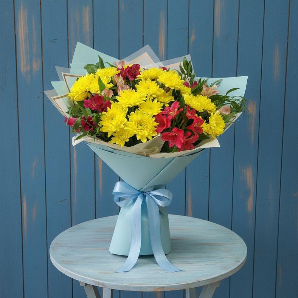 Букет цветов из: Альстромерии и Хризантемы в Розе Челябинской области