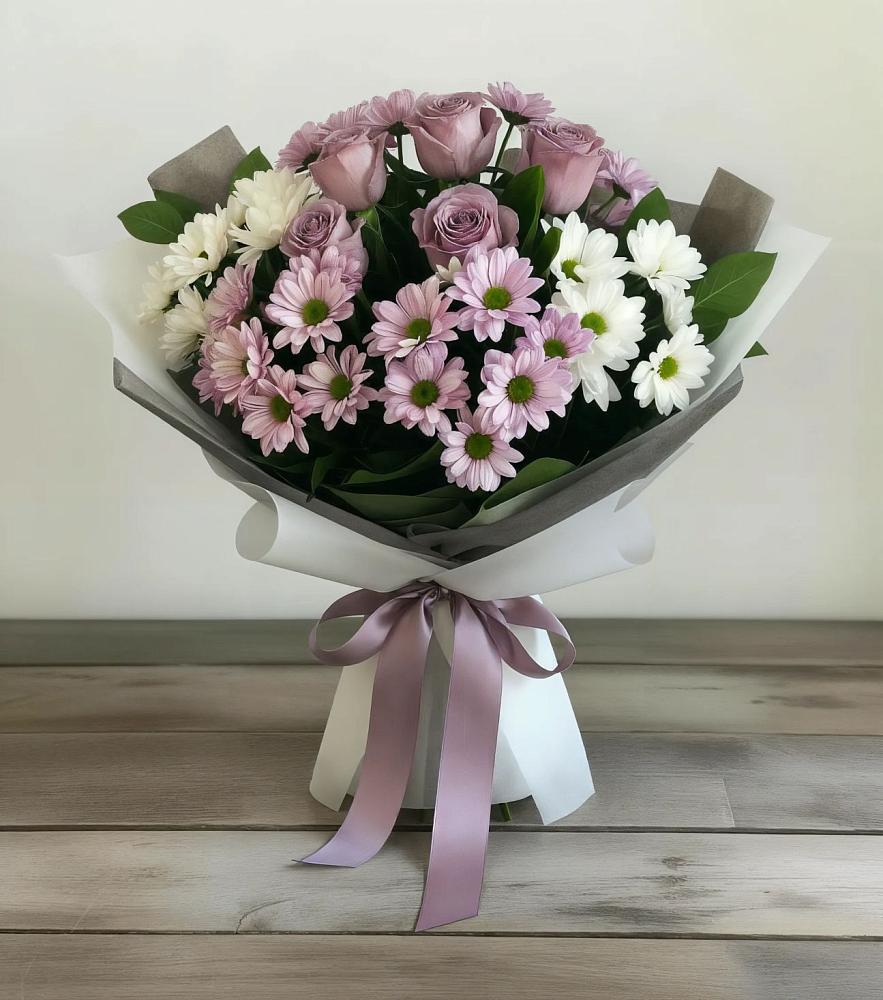Букет цветов из: Хризантемы и Розы в Розе Челябинской области