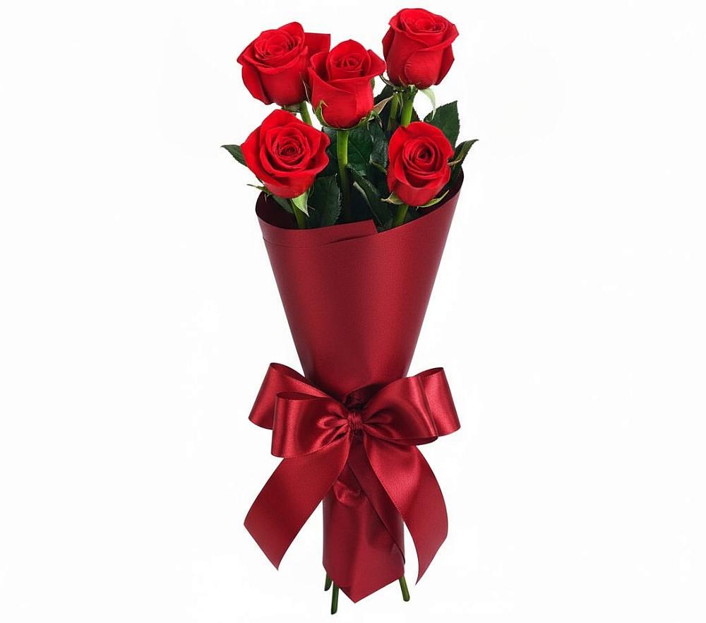 Букет 5 Красных роз Эдлесс Лав в Розе Челябинской области