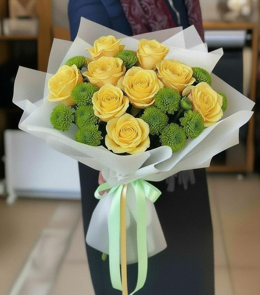 Букет цветов из: Хризантемы и Розы в Розе Челябинской области