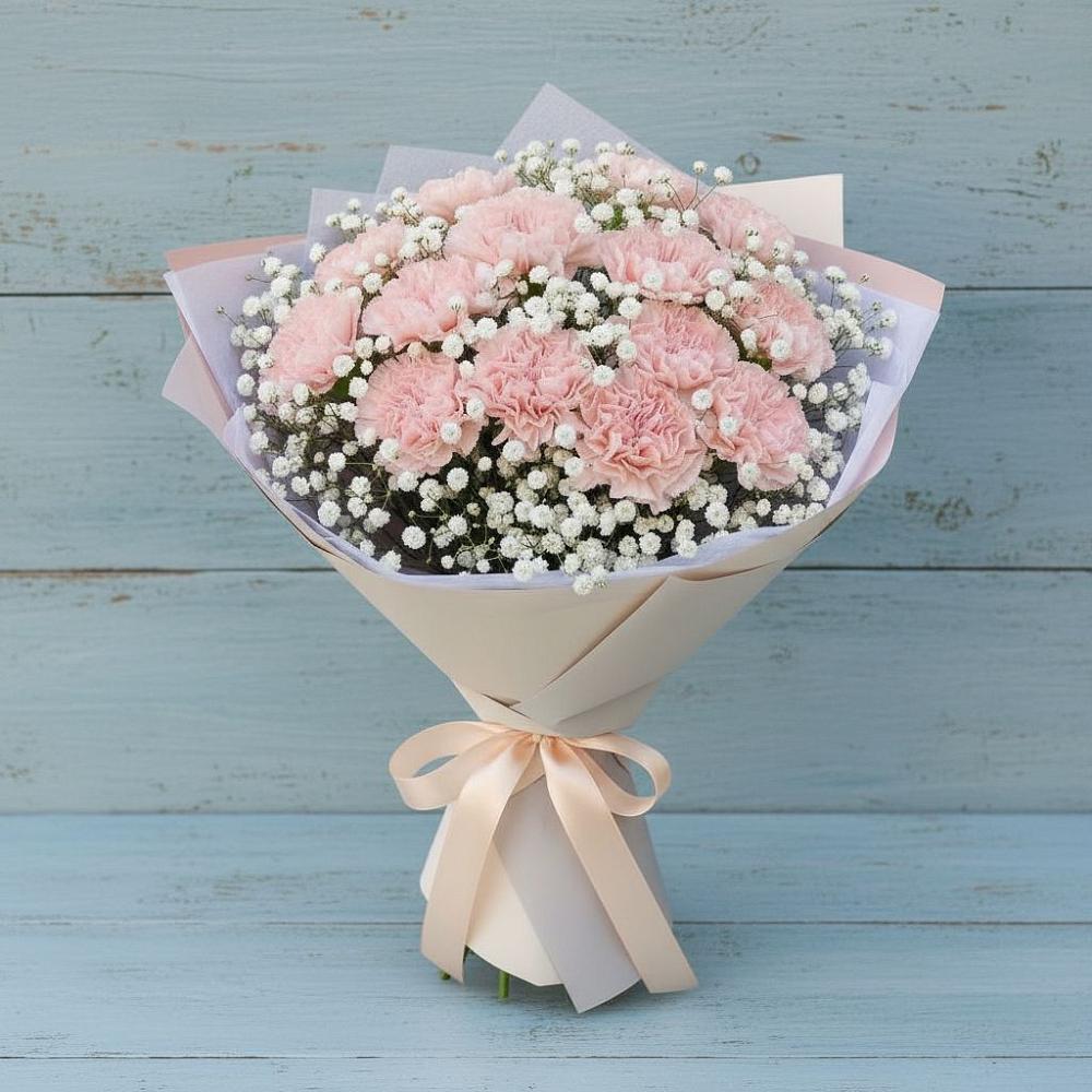 Букет цветов из: Гвоздики в Розе Челябинской области