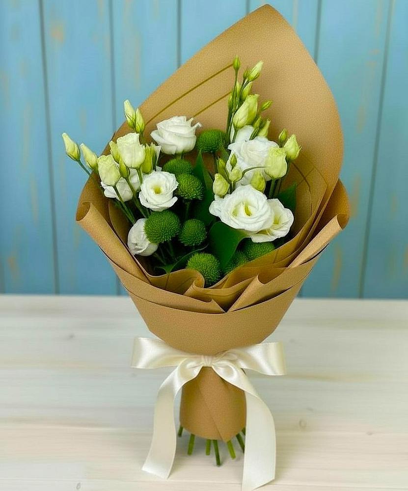 Букет цветов из: Хризантемы и Лизиантусы в Розе Челябинской области