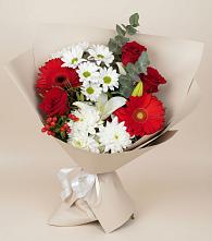 Букет цветов из:  Розы, Хризантемы, Герберы и Лилии в Розе Челябинской области