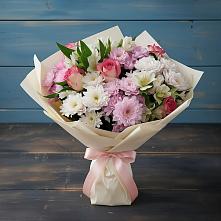 Букет цветов из:  Хризантемы, Альстромерии и Розы в Розе Челябинской области