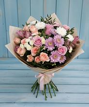 Букет цветов из:  Хризантемы, Розы и Альстромерии в Розе Челябинской области