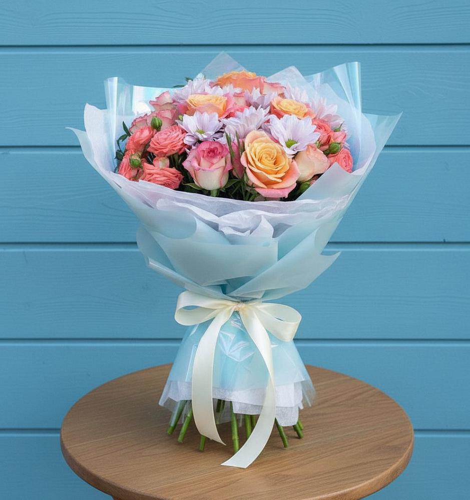 Букет цветов из: Хризантемы и Розы в Розе Челябинской области