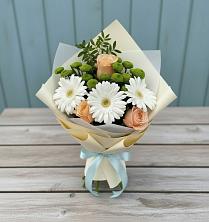 Букет цветов из:  Герберы, Розы и Хризантемы в Розе Челябинской области