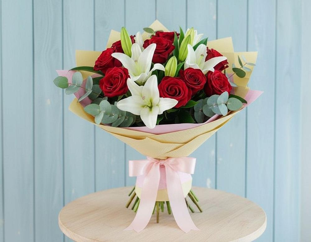 Букет цветов из: Лилии и Розы в Розе Челябинской области